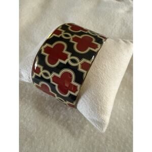 Mud Pie Black And Blood Red Geometric Design Cuff Bracelet